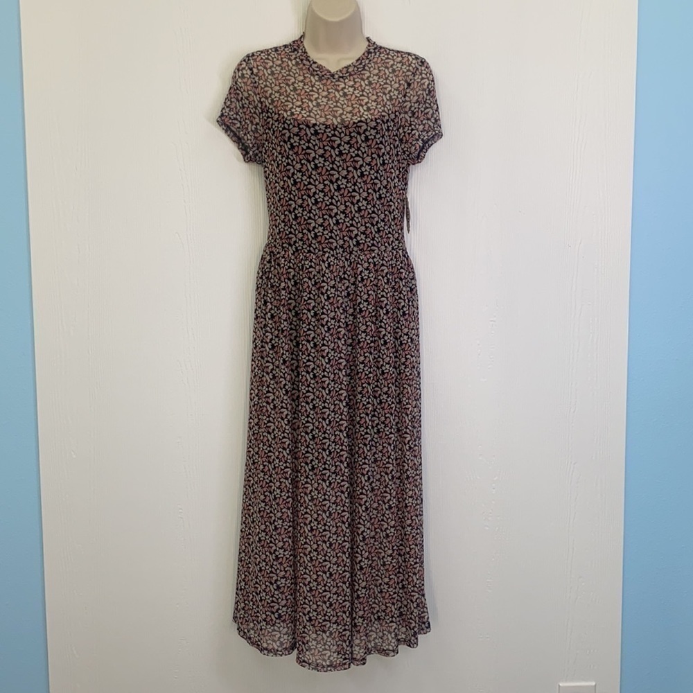 AUW - NWT Floral Black And Pink Lined Maxi Dress Size L - Picture 3 of 14